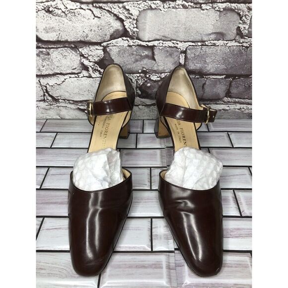 Silvia Florentina Brown Patent Leather Mary Jane Strap Heels Women Sz 9M US/40EU - Picture 4 of 16